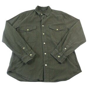 7 For All Mankind Flannel Shirt Mens Large Green Flap Pockets Collared Button-Up